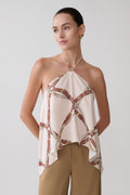 Adelaide Draped Satin Halter Top - Chain Print