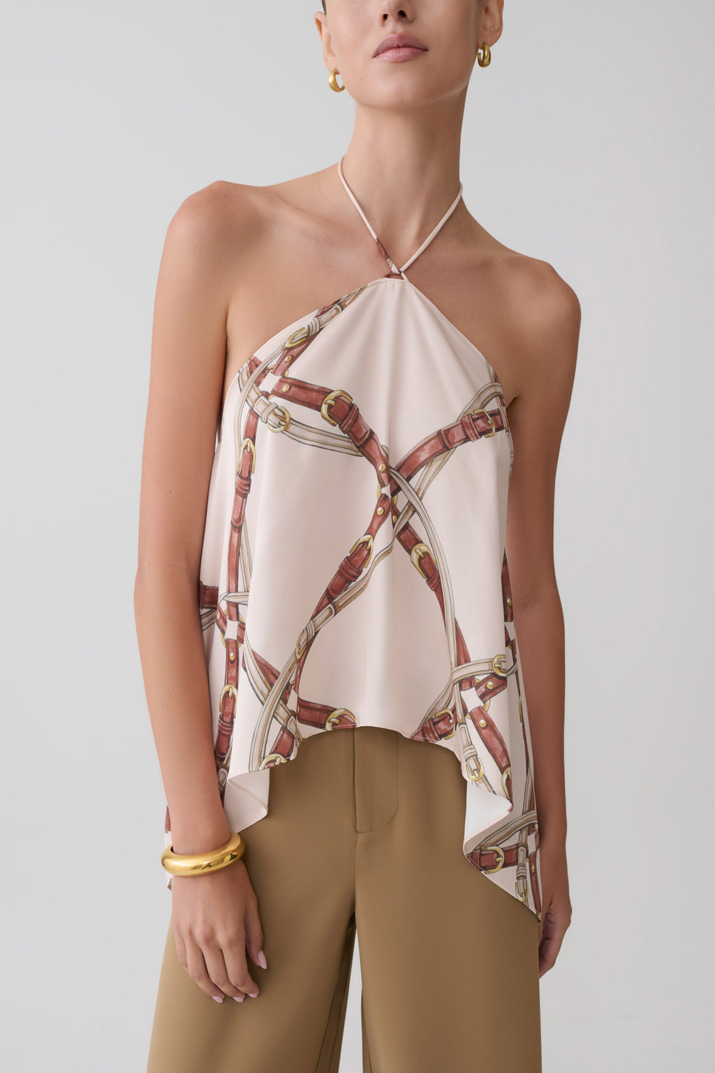 Adelaide Draped Satin Halter Top - Chain Print
