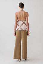 Adelaide Draped Satin Halter Top - Chain Print