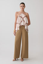 Adelaide Draped Satin Halter Top - Chain Print