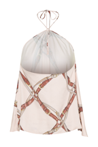 Adelaide Draped Satin Halter Top - Chain Print