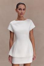 Adeline Short Sleeve Satin Top - White