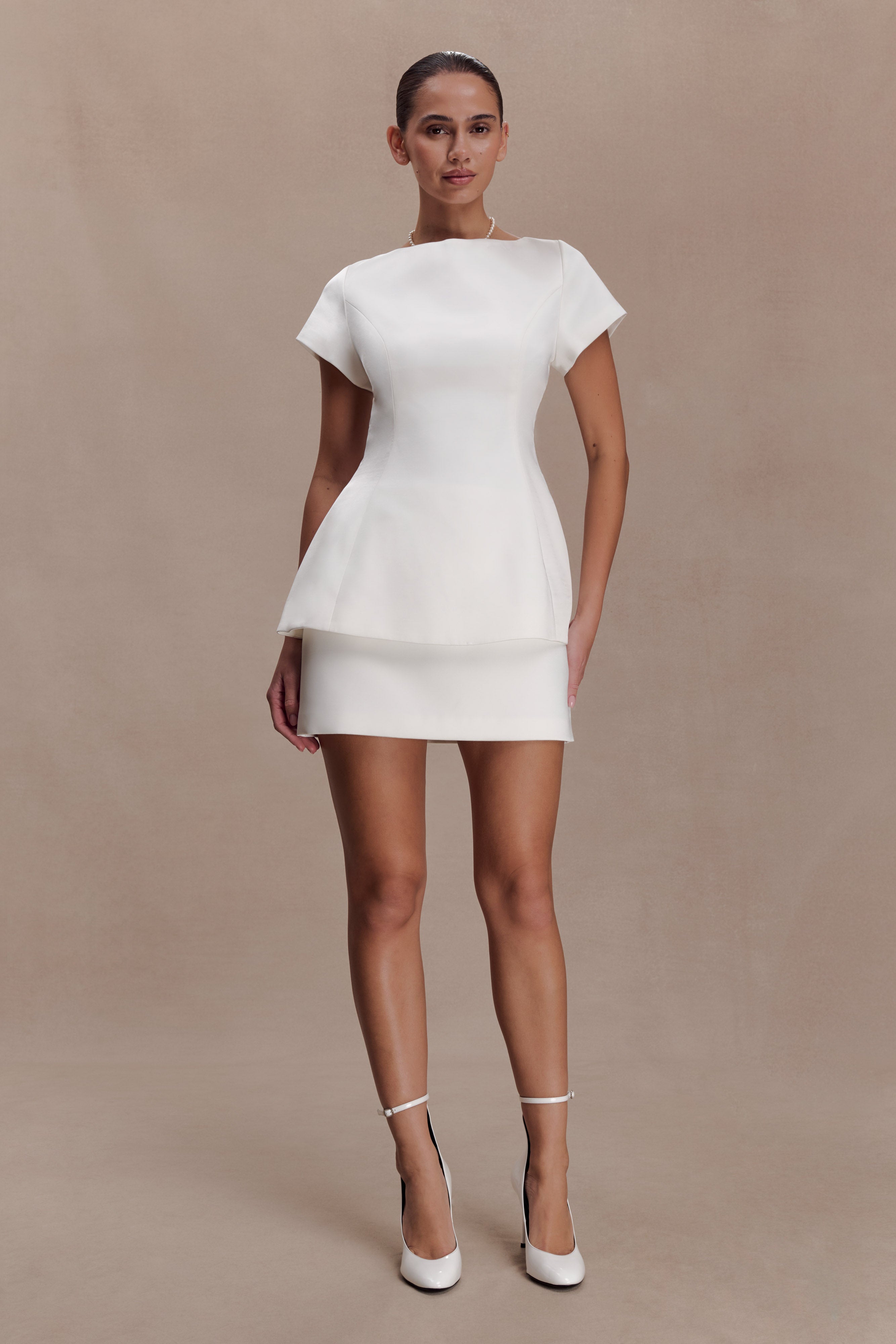 Adeline Short Sleeve Satin Top - White