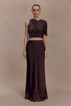 Adrienne One Shoulder Slinky Top - Chocolate