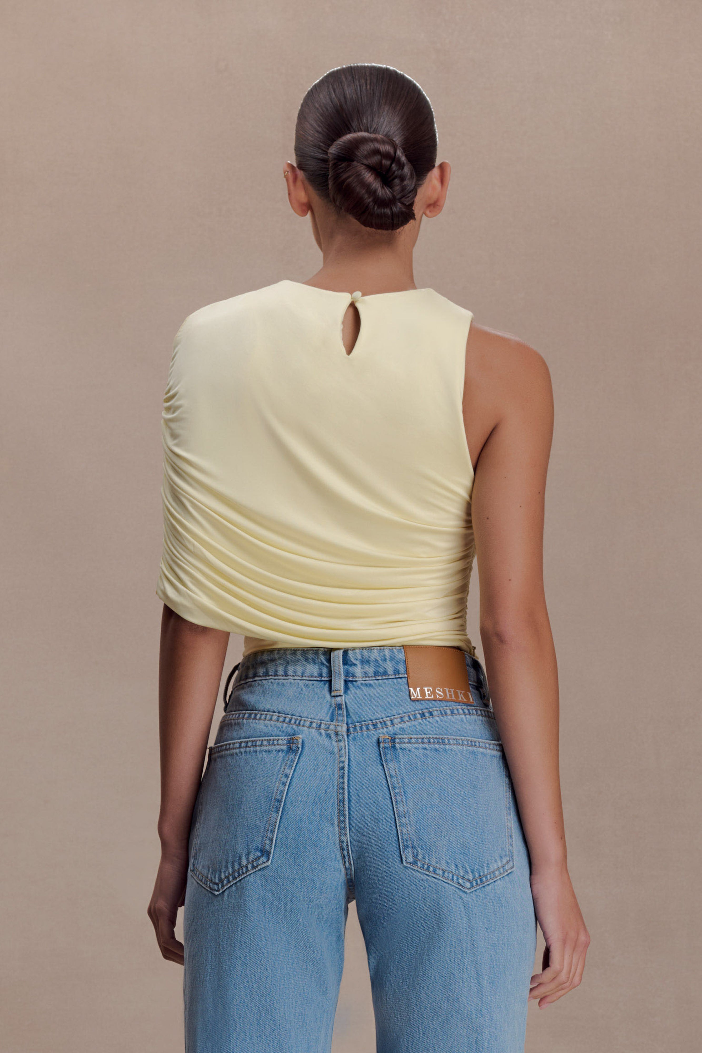 Adrienne One Shoulder Slinky Top - Lemon