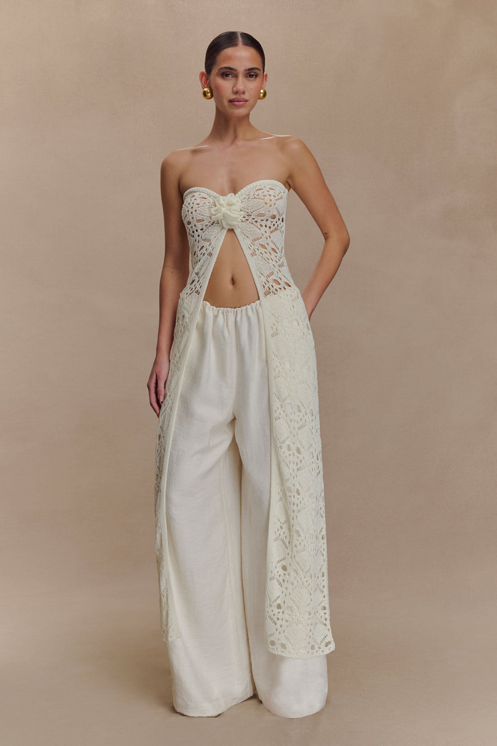 Aeline Strapless Crochet Knit Top - Ivory