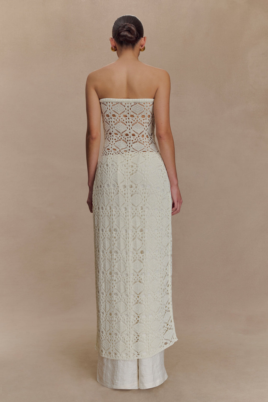 Aeline Strapless Crochet Knit Top - Ivory