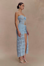 Aeline Strapless Crochet Knit Top - Sky Blue