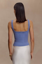 Aisling Ribbed Square Neck Sleeveless Top - Cornflower Blue