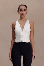 Alessandra Slinky Ruffle Top - Ivory