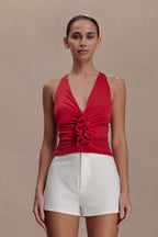 Alessandra Slinky Ruffle Top - Ruby