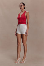 Alessandra Slinky Ruffle Top - Ruby