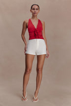 Alessandra Slinky Ruffle Top - Ruby