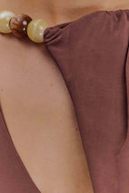 Alicent Slinky Beaded Top - Chocolate