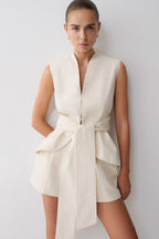 Alina Waist Tie Sleeveless Top - Stripe