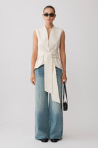 Alina Waist Tie Sleeveless Top - Stripe