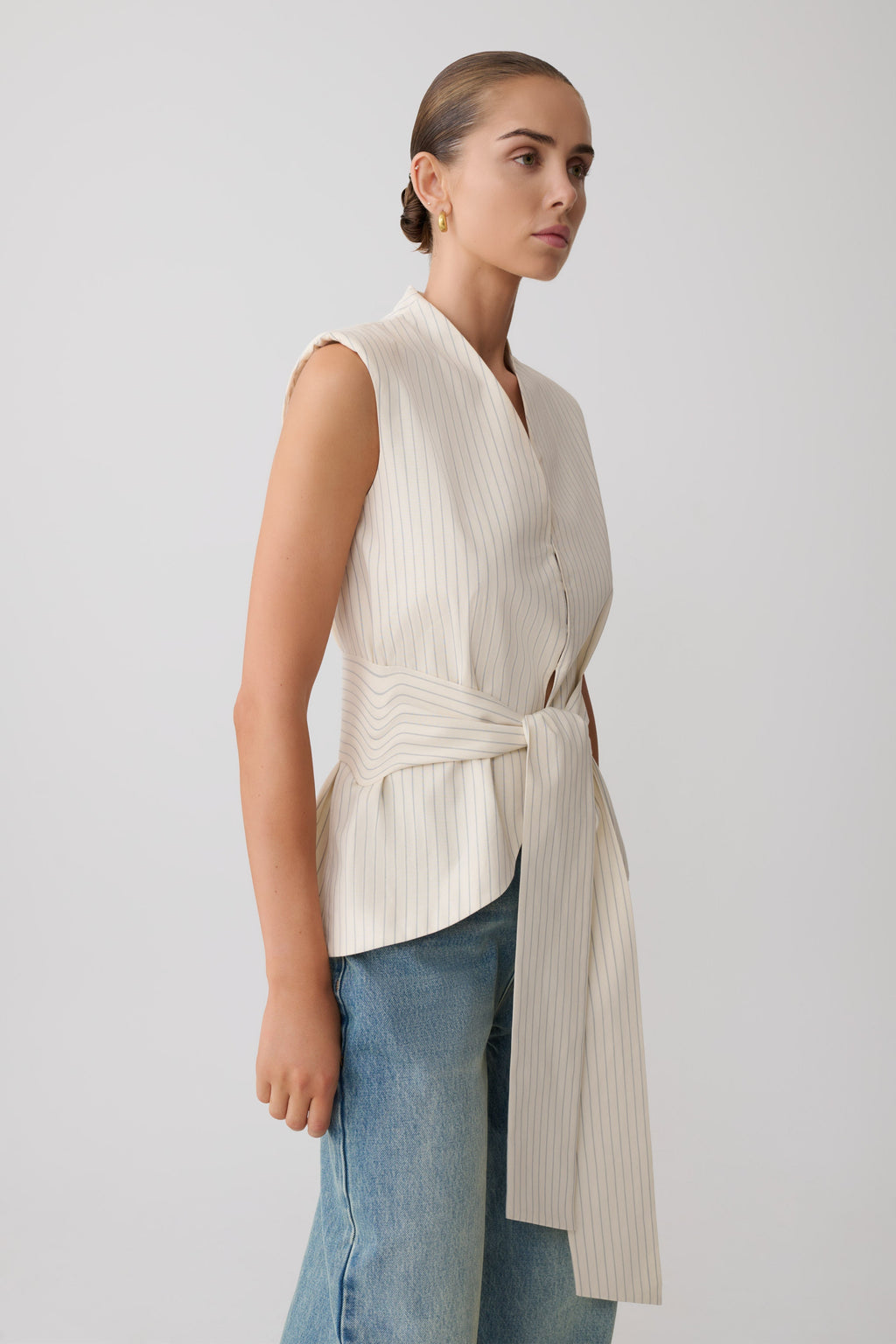 Alina Waist Tie Sleeveless Top - Stripe