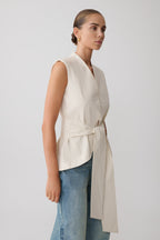 Alina Waist Tie Sleeveless Top - Stripe