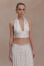 Amaris Sleeveless Plisse Halter Top - Floral Ditsy Print