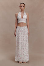 Amaris Sleeveless Plisse Halter Top - Floral Ditsy Print