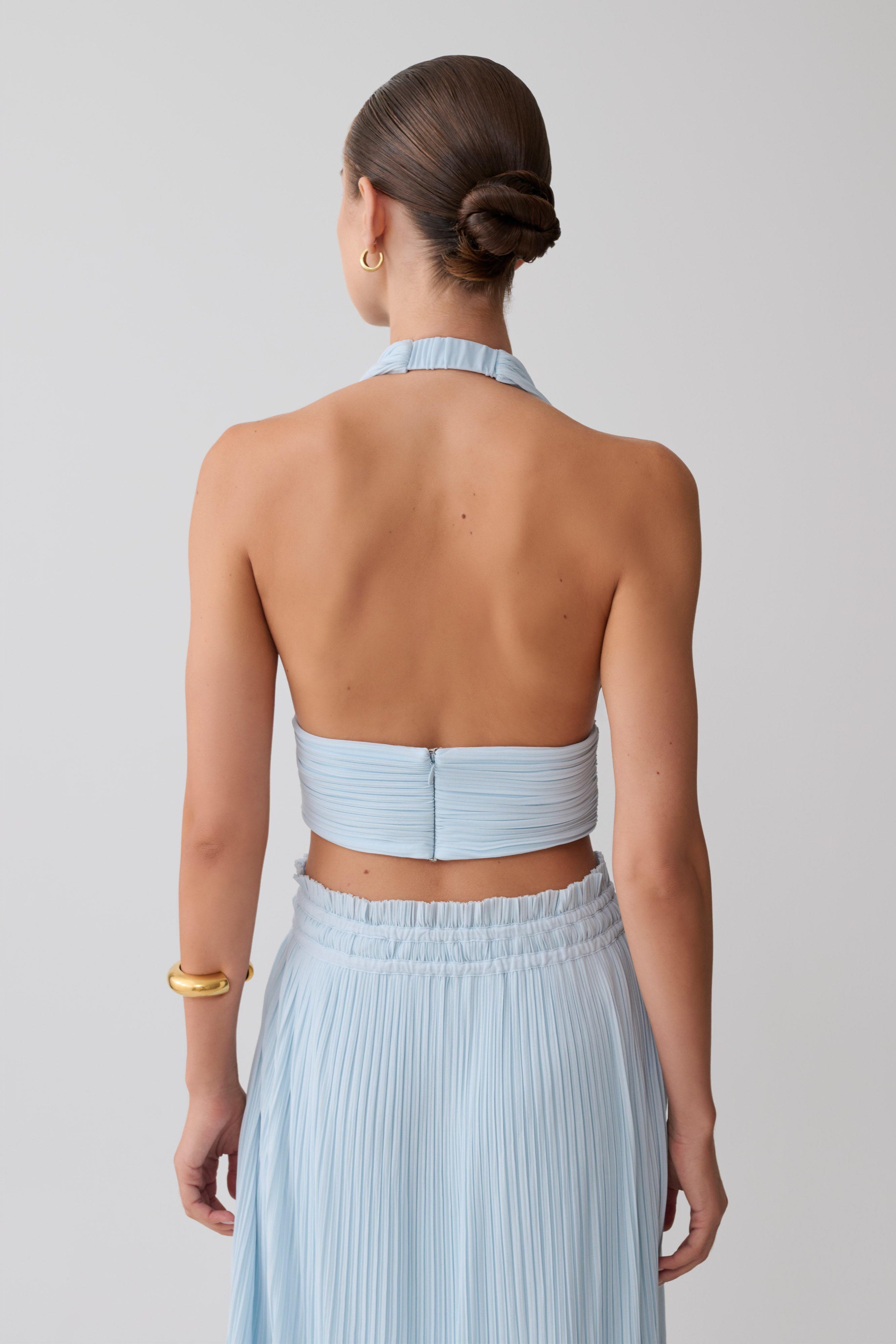 Amaris Sleeveless Plisse Halter Top - Pale Blue