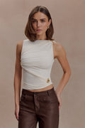 Amia Slinky Sleeveless Top With Hardware - Ivory