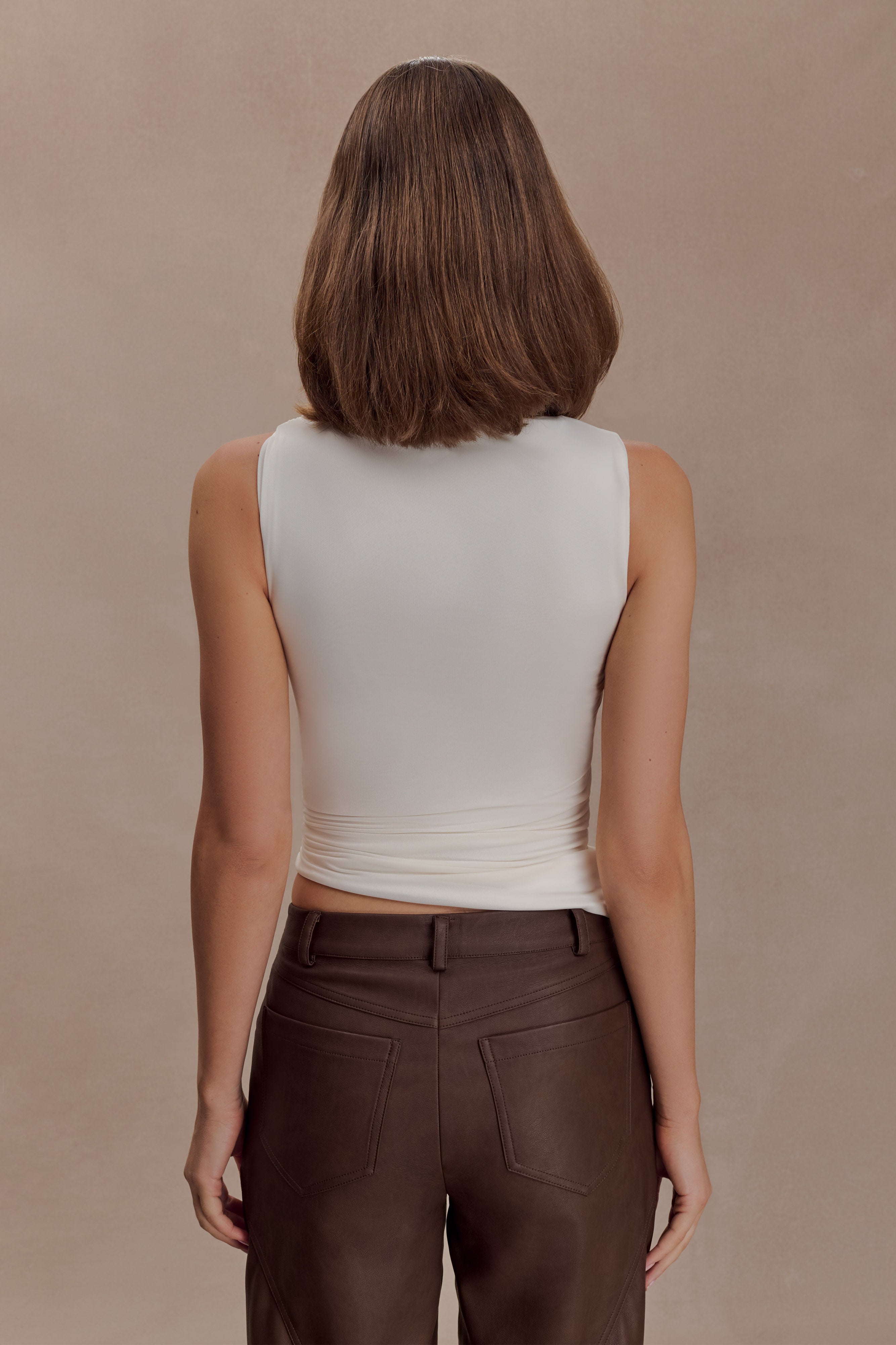 Amia Slinky Sleeveless Top With Hardware - Ivory