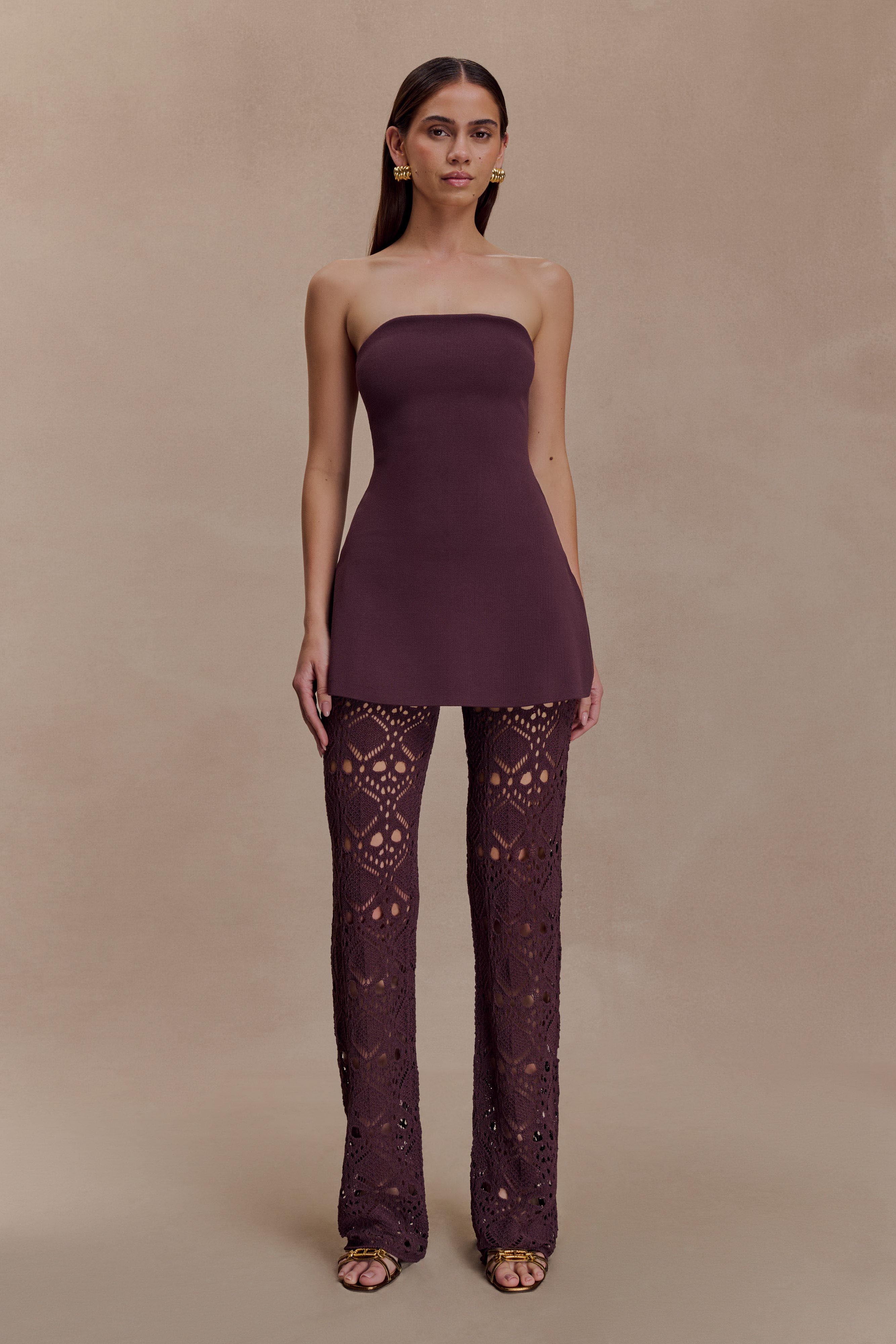 Anette Bandage Knit Strapless Top - Chocolate