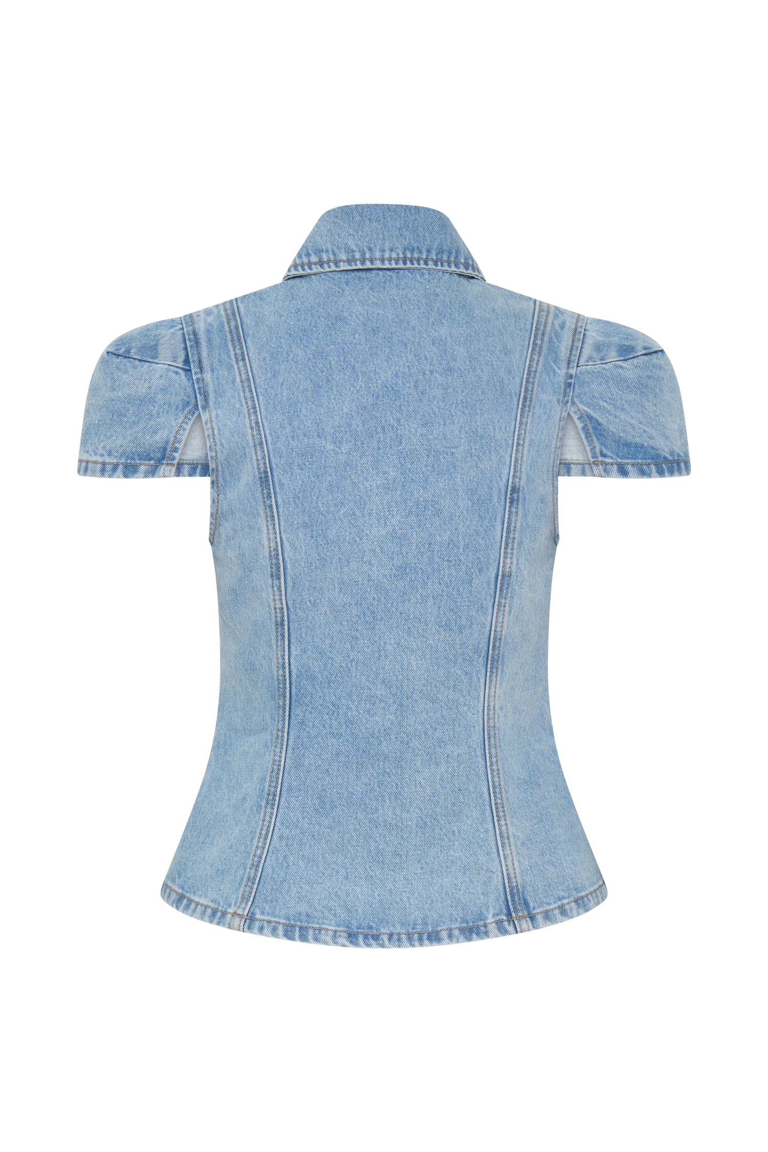 Bently Short Sleeve Denim Top - Washed Light Blue