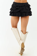 Black Skort With Tiered Ruffle Design Comfortable Style