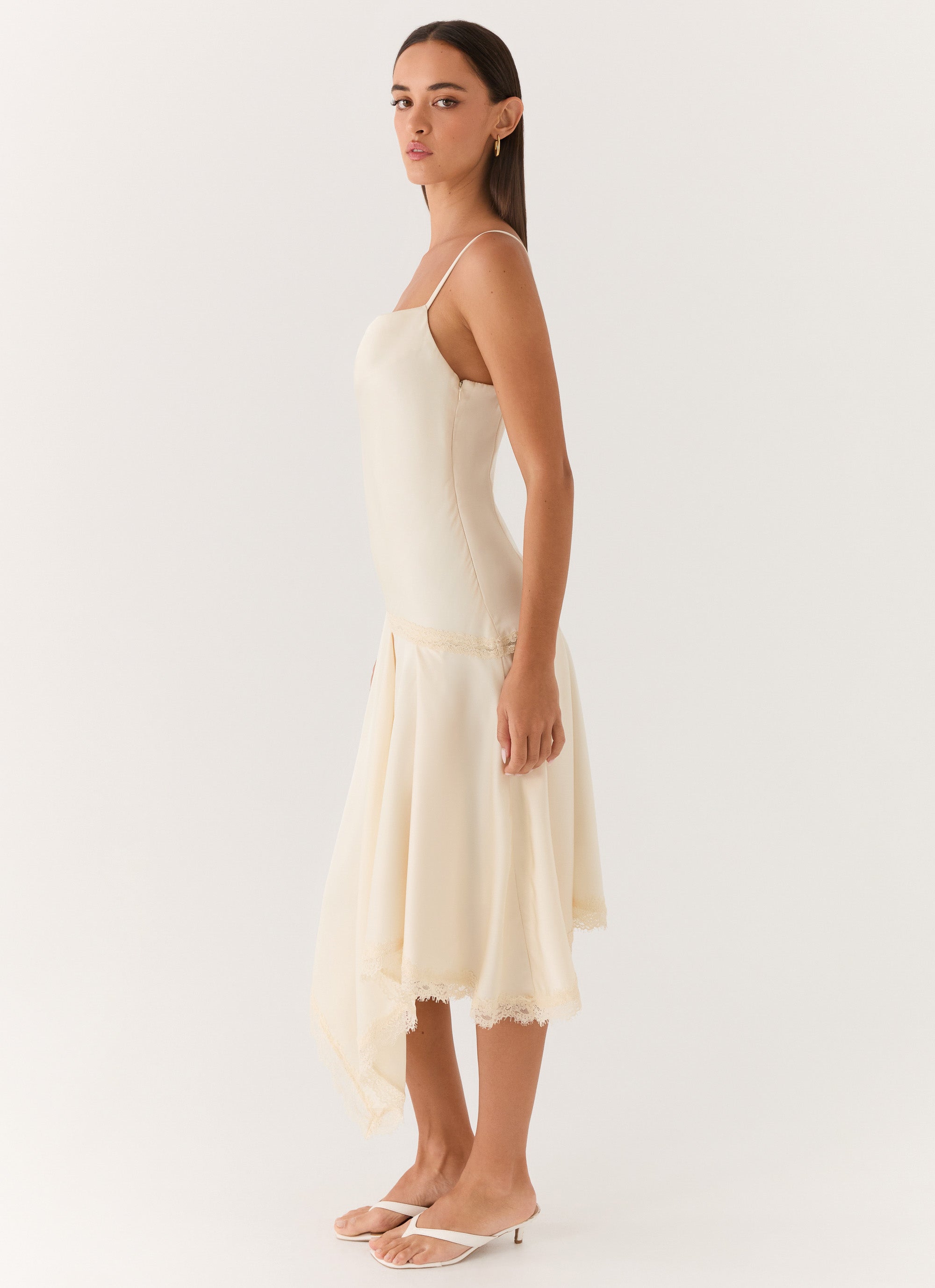Cleosa Asymmetrical Midi Dress - Ivory