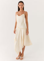 Cleosa Asymmetrical Midi Dress - Ivory