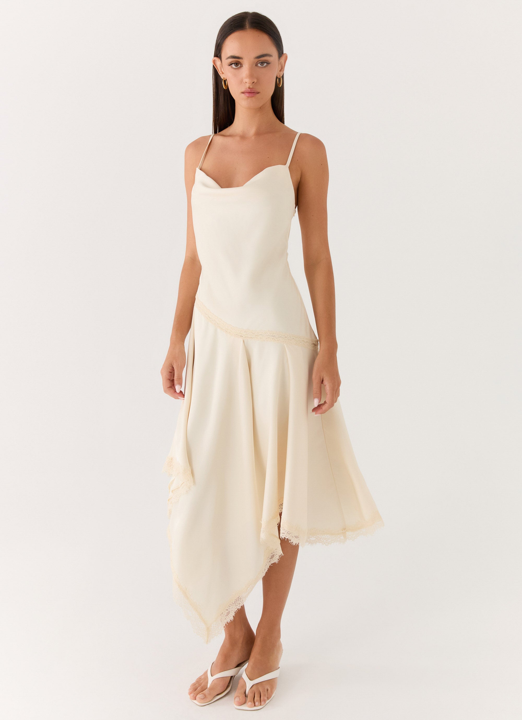 Cleosa Asymmetrical Midi Dress - Ivory