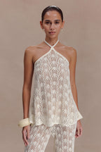 Corey Crochet Halter Neck Top - Ivory