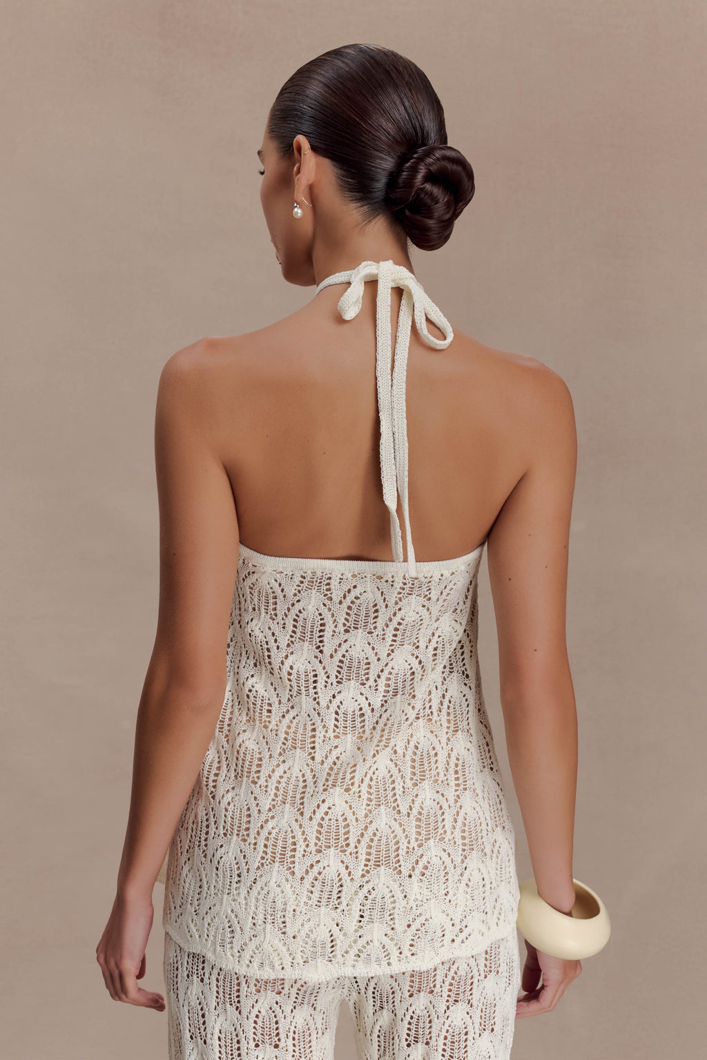 Corey Crochet Halter Neck Top - Ivory