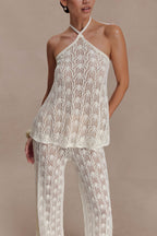 Corey Crochet Halter Neck Top - Ivory