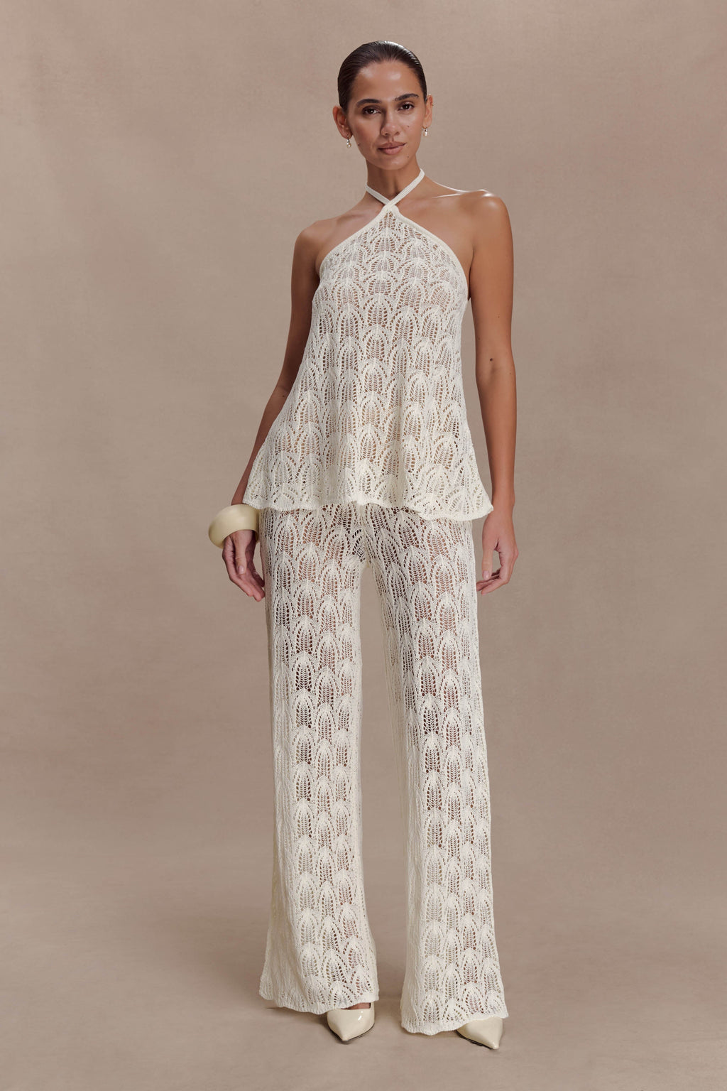Corey Crochet Halter Neck Top - Ivory