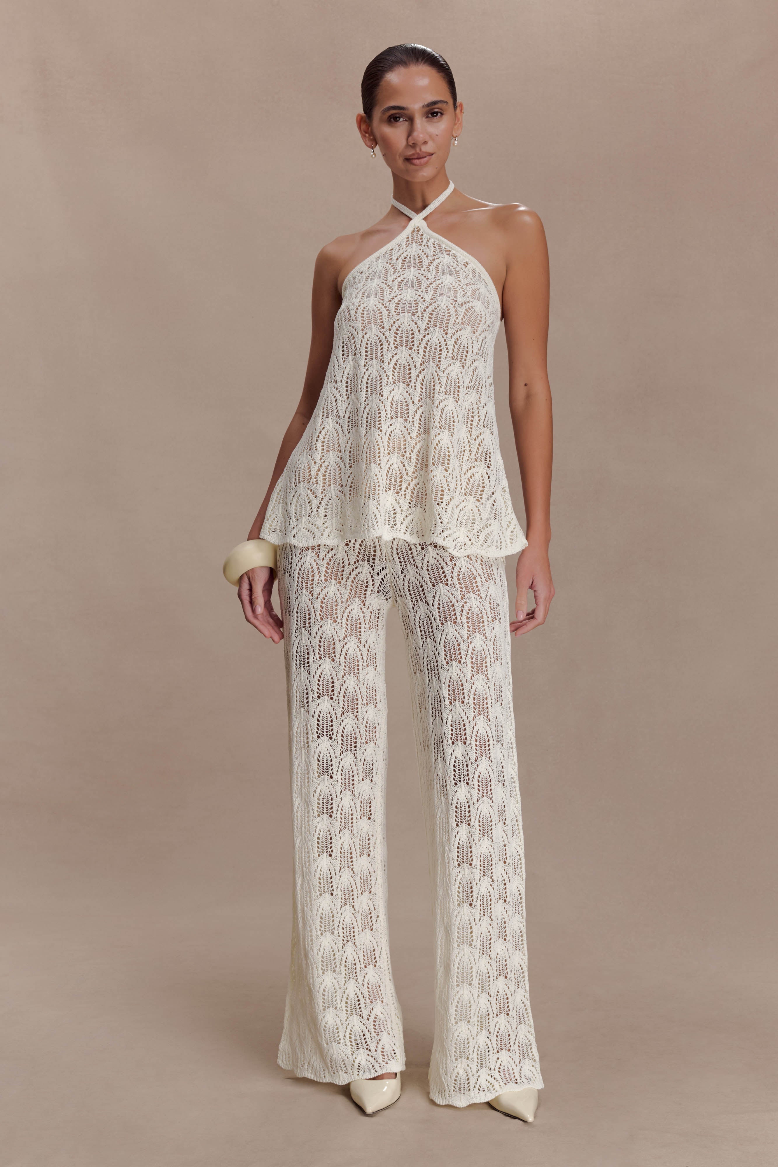 Corey Crochet Halter Neck Top - Ivory