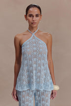 Corey Crochet Halter Neck Top - Light Blue