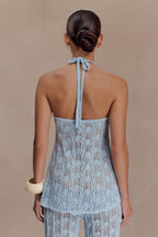 Corey Crochet Halter Neck Top - Light Blue