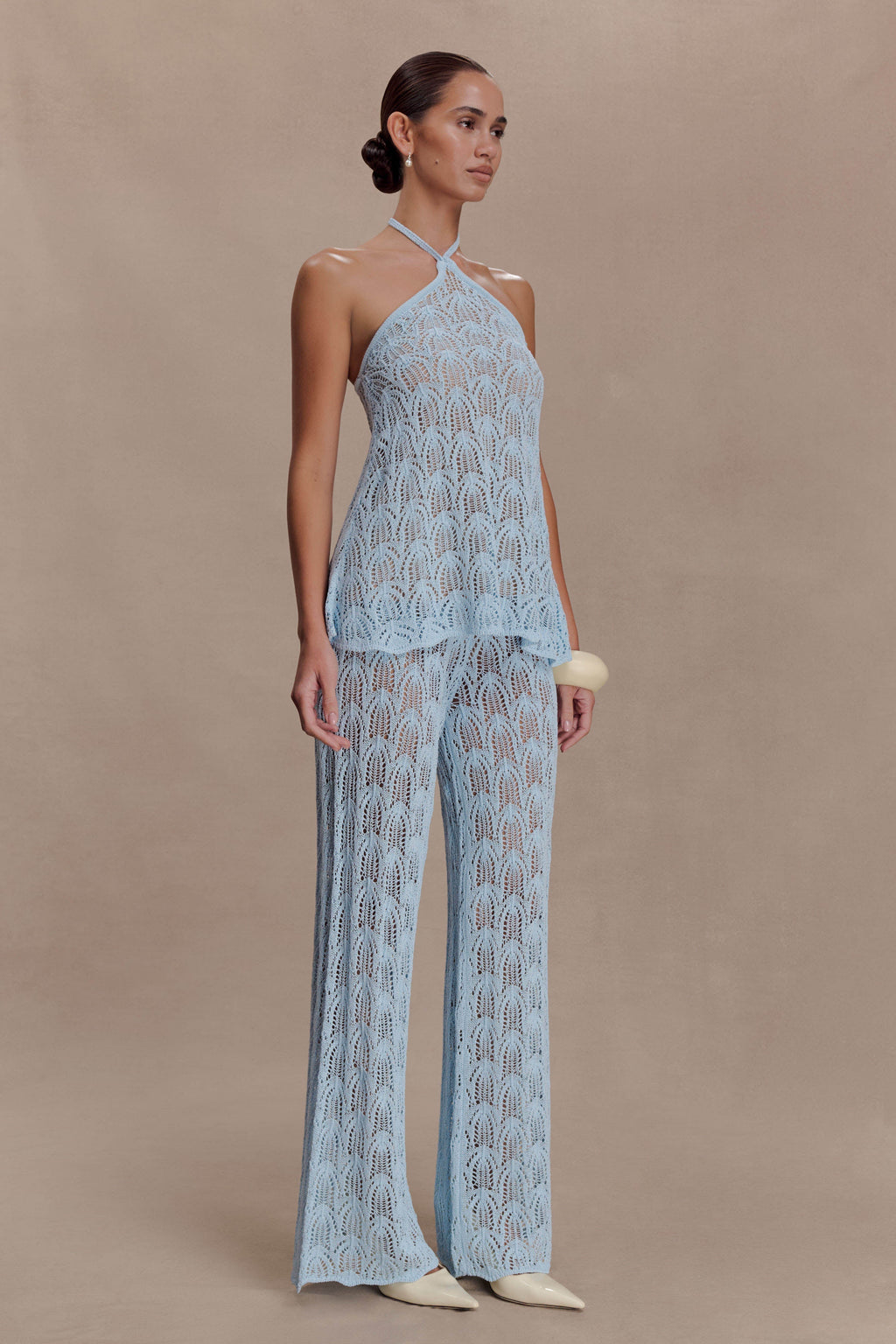 Corey Crochet Halter Neck Top - Light Blue