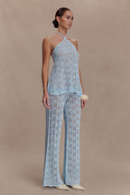 Corey Crochet Halter Neck Top - Light Blue