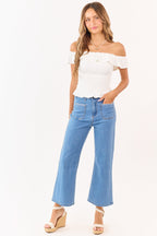Cropped Straight Jeans Medium Wash With Stretchy Fit High Rise