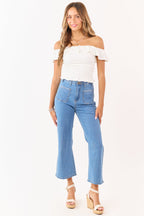 Cropped Straight Jeans Medium Wash With Stretchy Fit High Rise