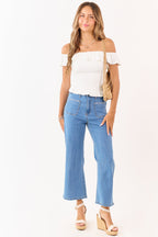 Cropped Straight Jeans Medium Wash With Stretchy Fit High Rise