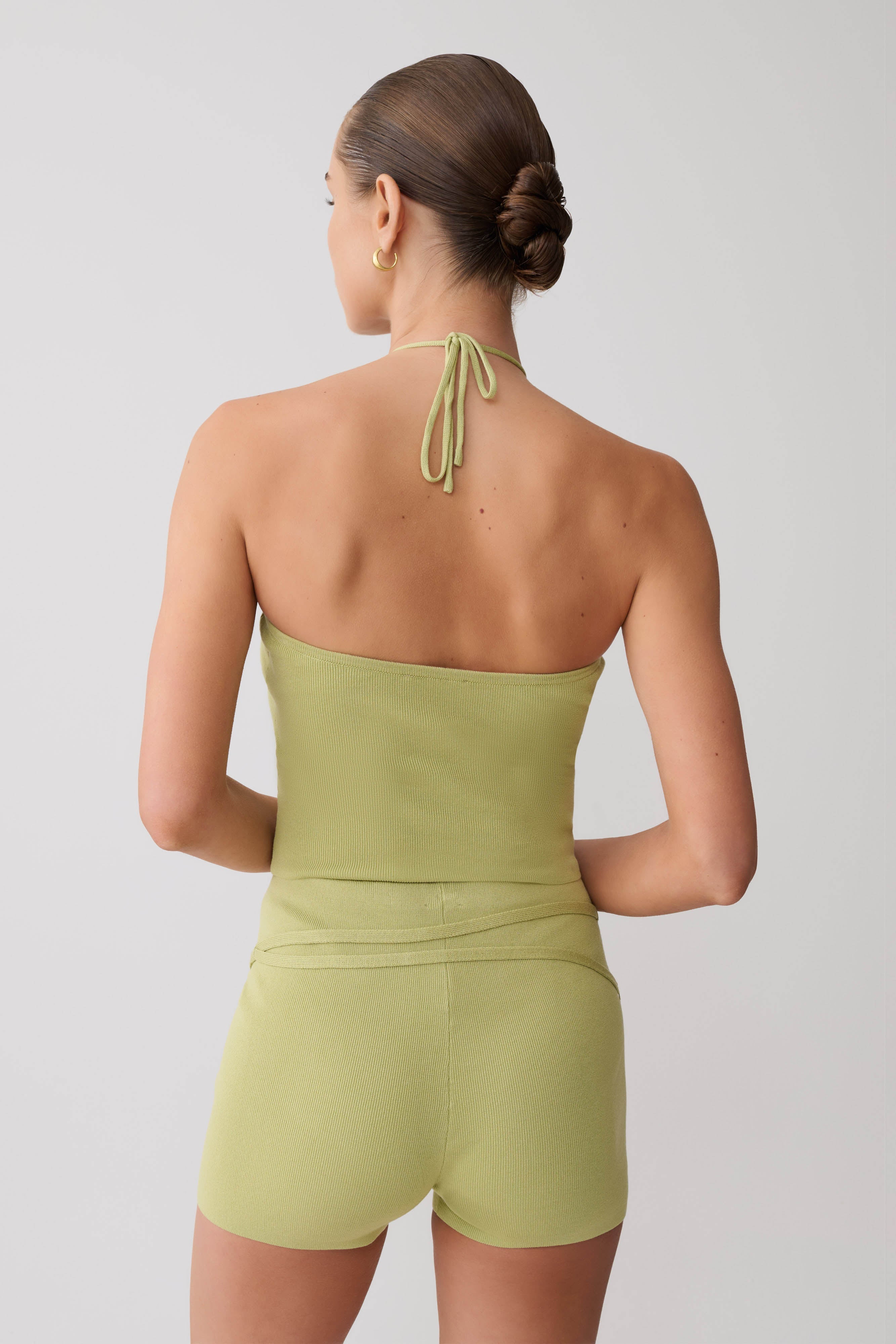 Dimitri Knit Halter Top With Hardware - Light Olive
