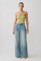 Dimitri Knit Halter Top With Hardware - Light Olive