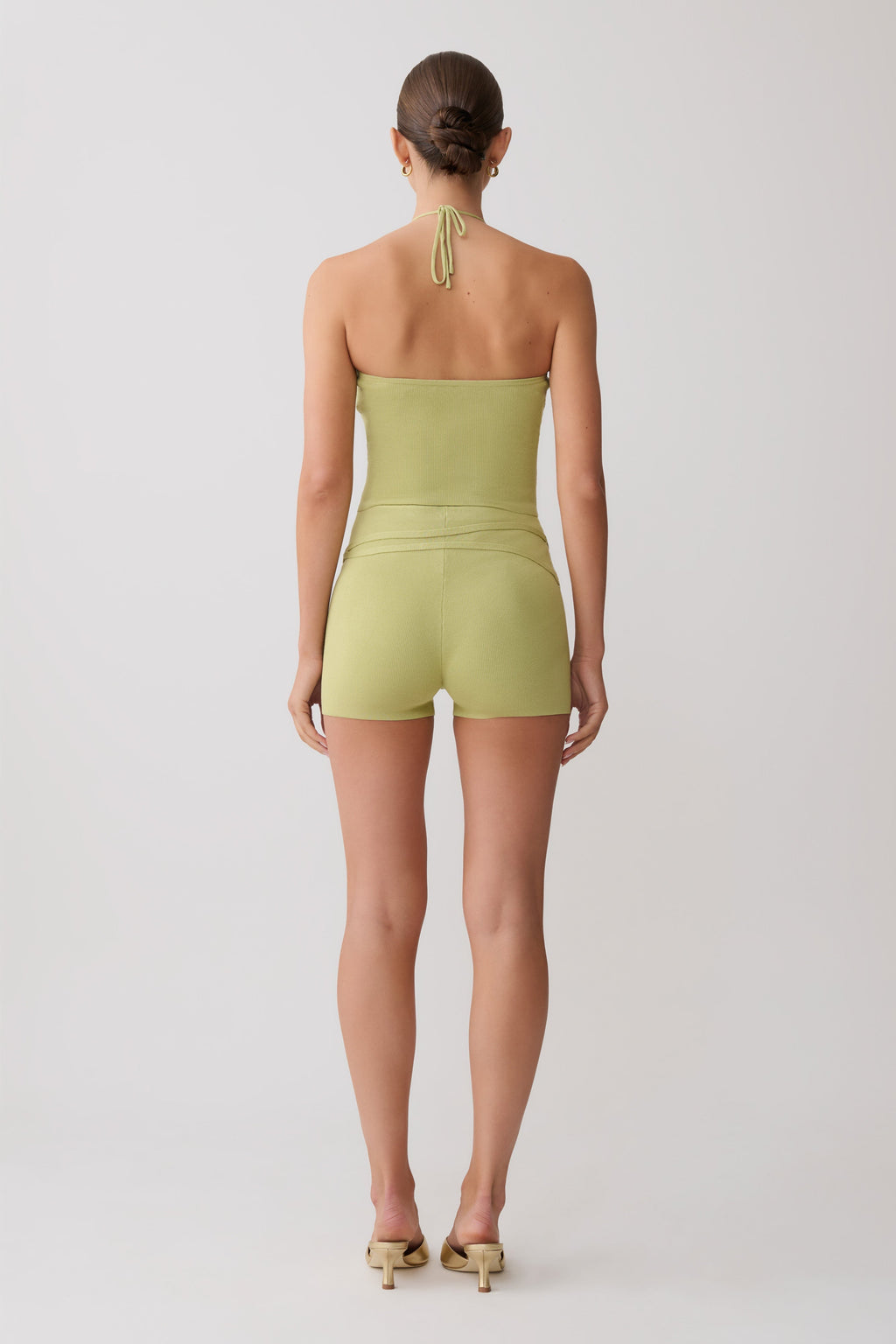 Dimitri Knit Halter Top With Hardware - Light Olive