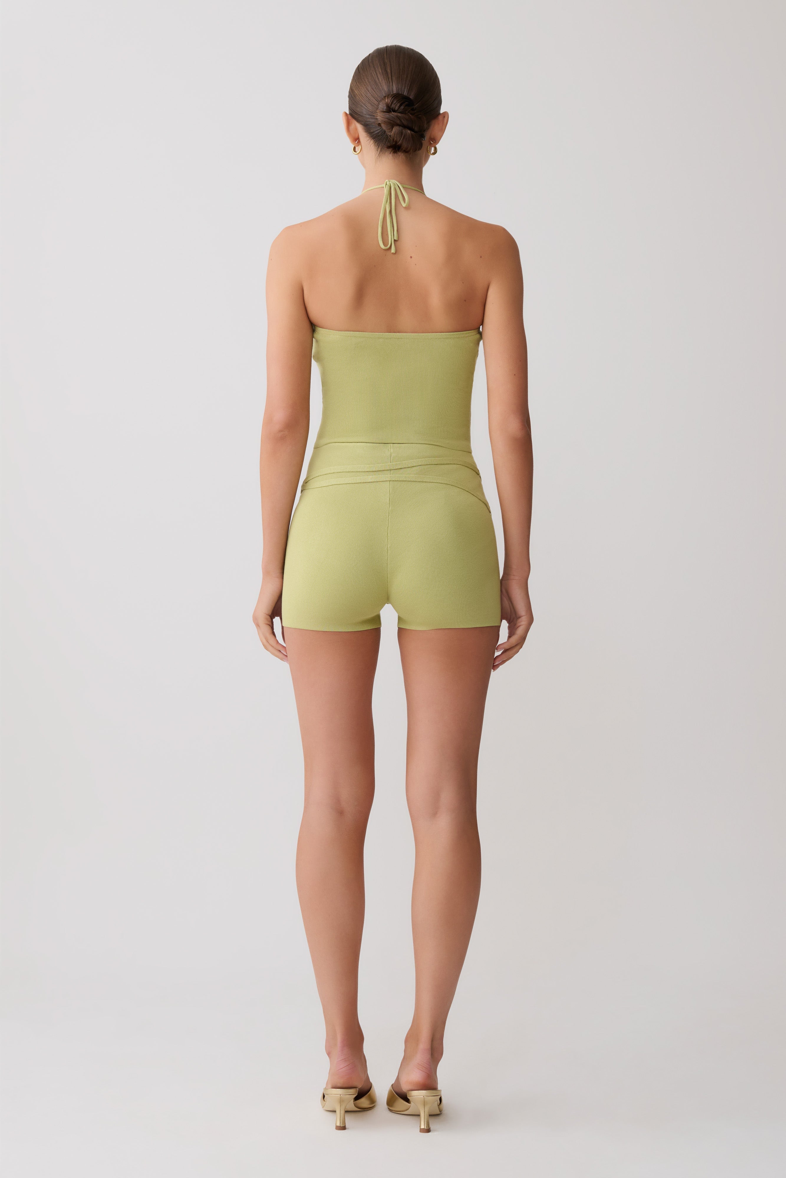 Dimitri Knit Halter Top With Hardware - Light Olive