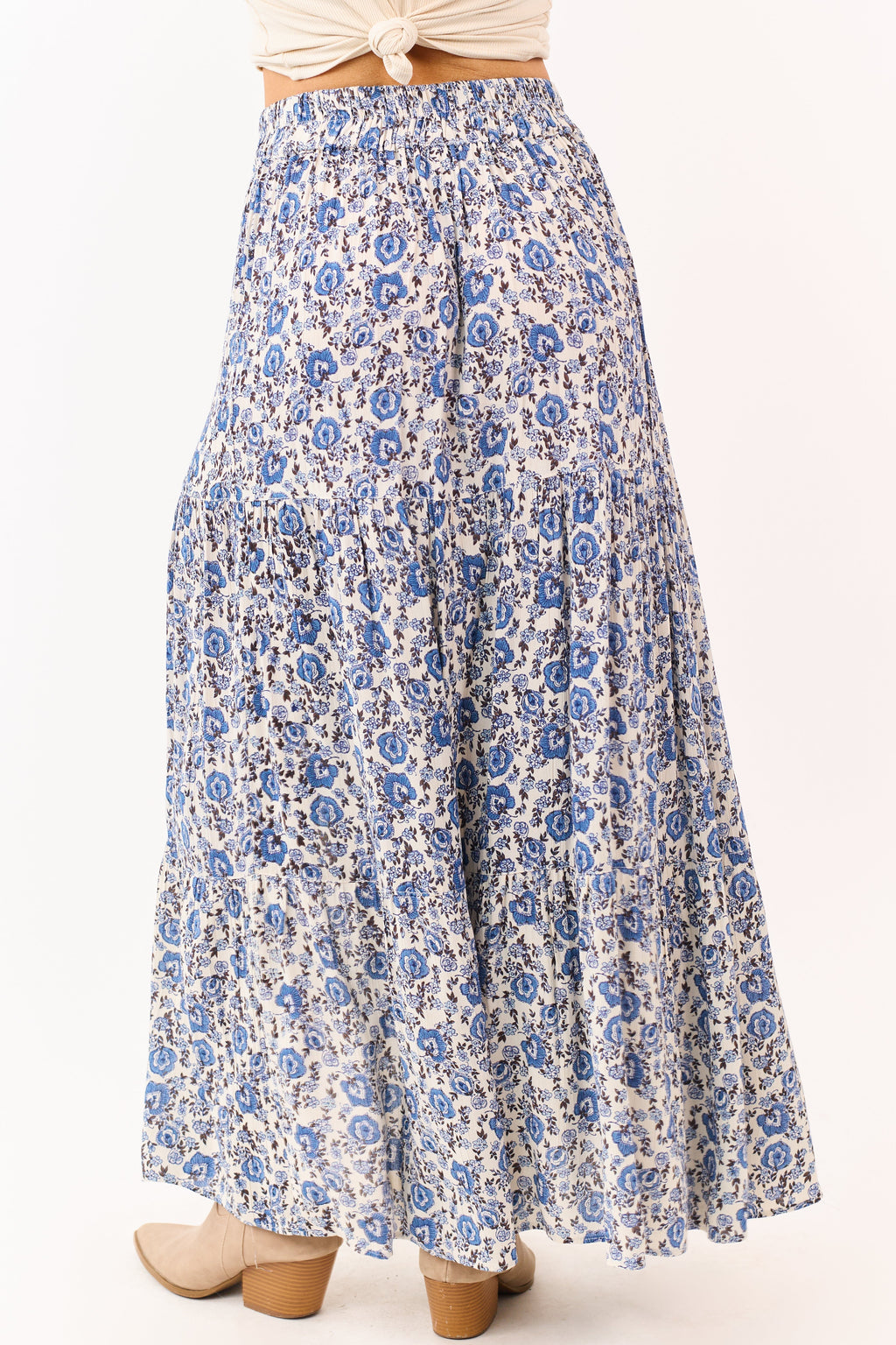 Floral Print Maxi Skirt – High Side Slit & Tiered Design
